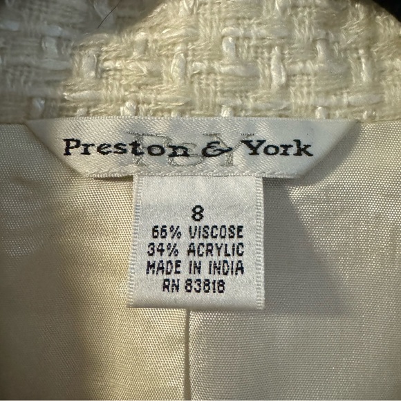 Vintage Preston & York Cream Textured Blazer Preppy Office Business Coco Chanel - Picture 5 of 14